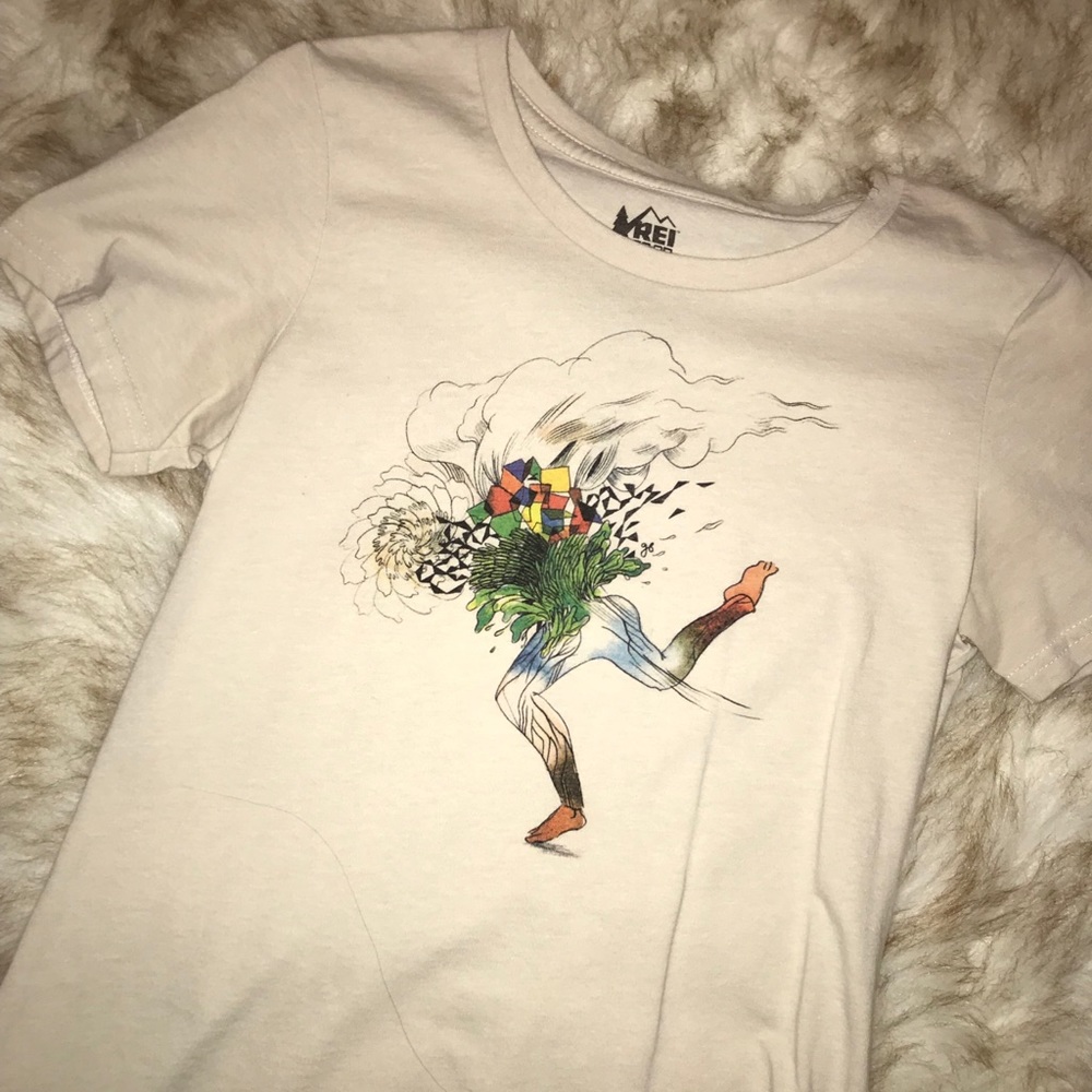 long cream tee with colorful print